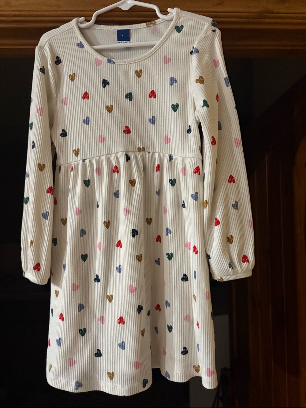 Old Navy Cream Corduroy Dress with Multicolor Heart Print